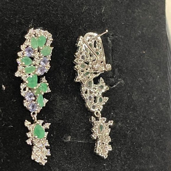 Natural Colombian Emerald and Tanzanite art deco Dior style earrings - Picture 5 of 5